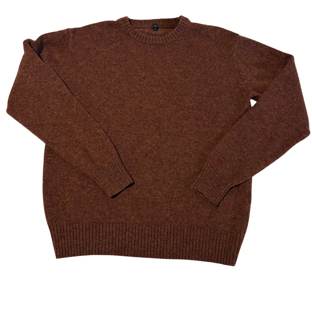 Muji Crewneck Sweater Mens Fits Small Brown 100% Wool Pullover Knit AAD0520A